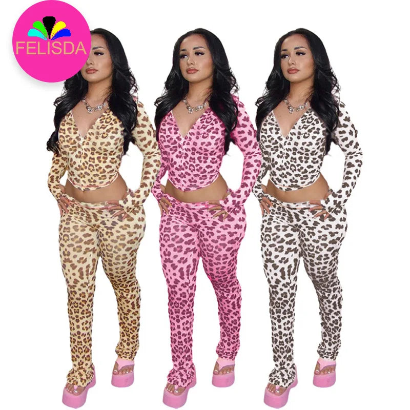 Leopard Print 2 Piece Women Set