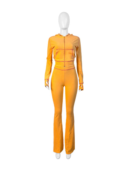 Waffle Texture Zip Hoodie & Wide Leg Pants Set